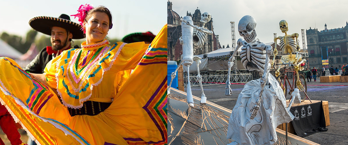 Mexicaanse hoden met typische suikerschedels